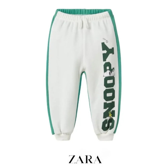 ZARA Kids | Ecru-Green | SNOOPY PEANUTS™ COLORBLOCK JOGGER PANTS - Picture 1 of 10